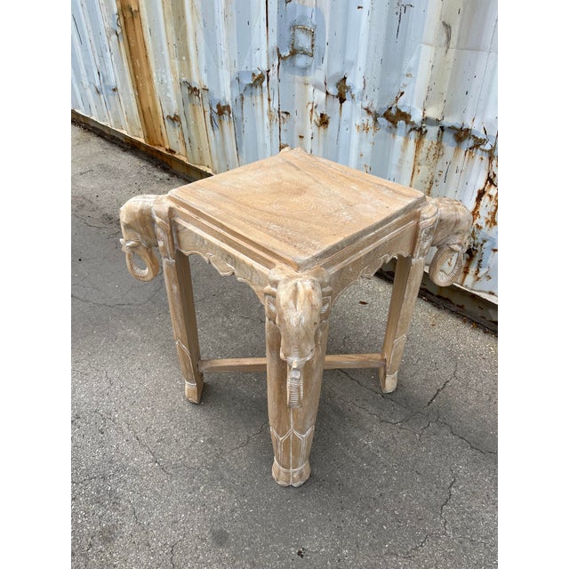 Wood Late 20th Century Cerused Hand Carved Elephant Center / Accent Table. For Sale - Image 7 of 12