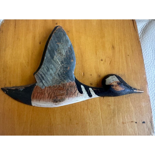 Vintage Hand-Carved Flying Duck Wooden Bookends – A Pair Folk Art Flying Duck Bookends For Sale - Image 4 of 12
