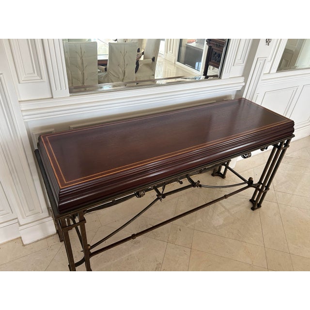 Late 20th Century Late 20th Century Wrought Iron Console Table With Inlaid Wood Top For Sale - Image 5 of 5