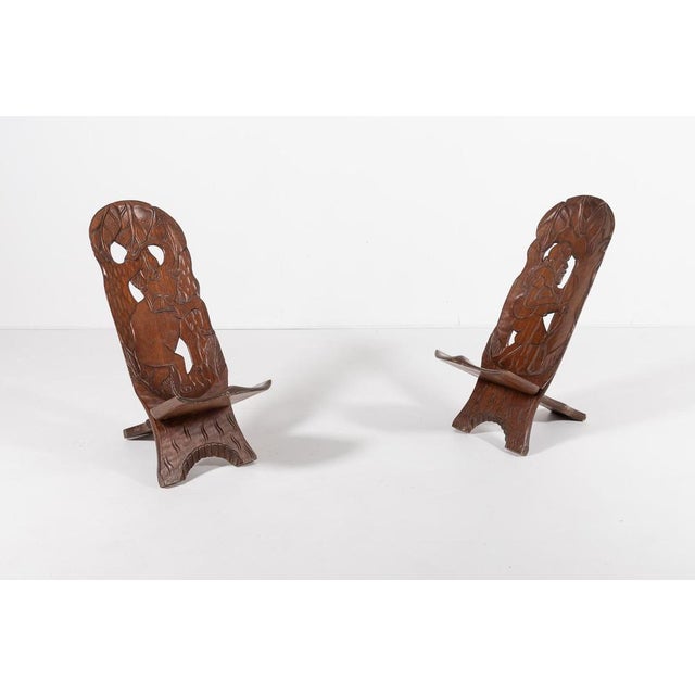 Set of Vintage African Carved Chairs For Sale - Image 10 of 10