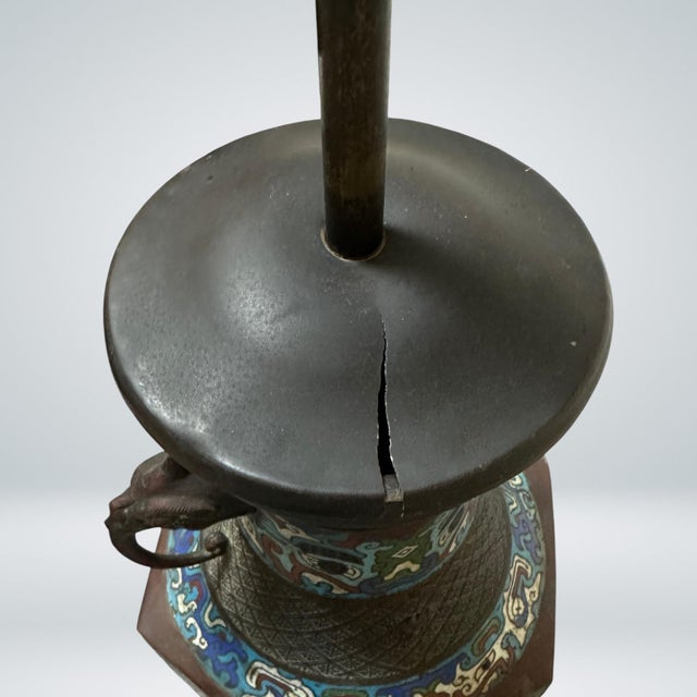 Chinese Dragon Handle Bronze Cloisonné Lamp, Early 20th Century For Sale - Image 9 of 11