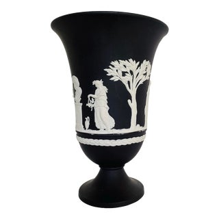 Antique 18th Century Black Wedgwood Jasperware Urn Shape Vase For Sale