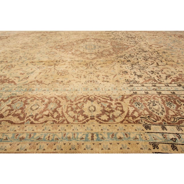 Vintage Persian Tabriz Handmade Beige Medallion Wool Rug For Sale In New York - Image 6 of 7