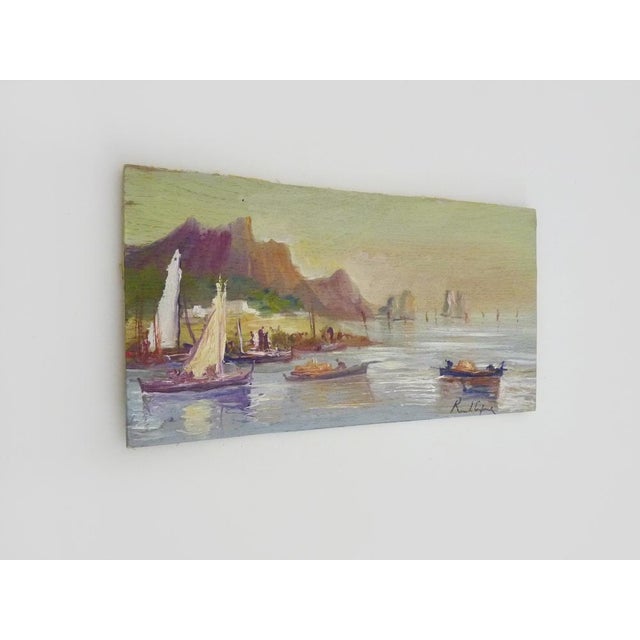 Oil on wood by Riccardo Capone fishermen Italy 1950s 1960s Oil on wood by Riccardo Capone, painter who lived all his life...