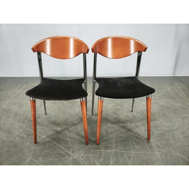Spanish Chrome, Wood, and Velvet Dining Chairs from Paco Capdell, 1980s, Set of 8 For Sale - Image 13 of 18