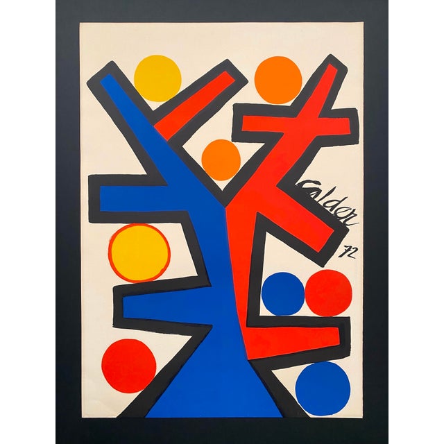 Wood Alexander Calder Vintage 1972 Mid Century Modernist " Asymmetry " Framed Large Fine Art Lithograph Print For Sale - Image 7 of 18