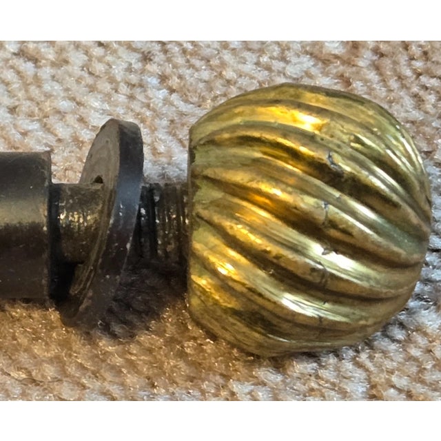 1980s Attributed to David Hicks Wrought Iron Tapestry Sling Chair With Brass Finials For Sale - Image 14 of 16