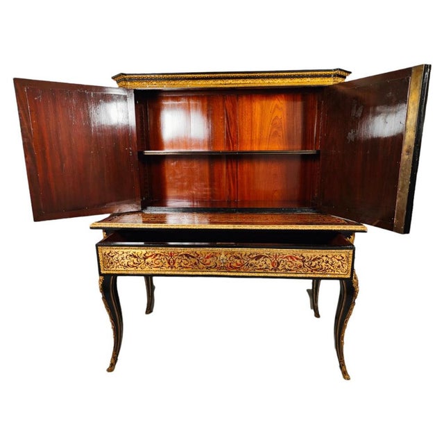 19th Century Ebonised Boulle Bonheur Du Jour Cabinet For Sale - Image 6 of 14