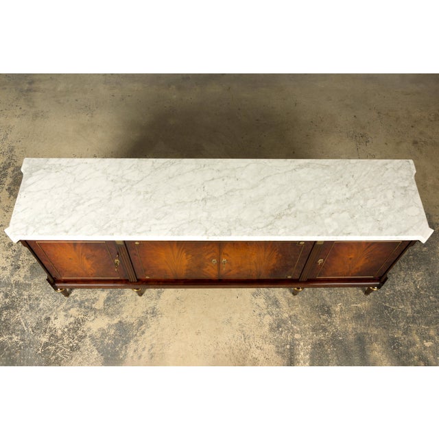 Mid 20th Century French Louis XVI Style Mahogany Sideboard Buffet With Carrara Marble Top For Sale - Image 4 of 18