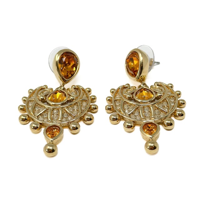 1990s Mughal Style Gold-Plated and Rhinestone Earrings from Christian Dior, Early 1990s, Set of 2 For Sale - Image 5 of 10