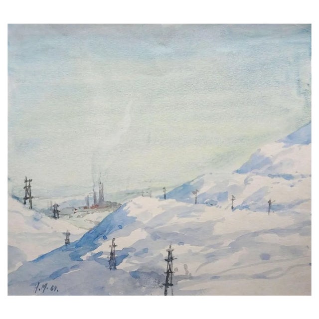 Herberts Mangolds, Landscape in the Winter, 1969, Watercolor on Paper For Sale