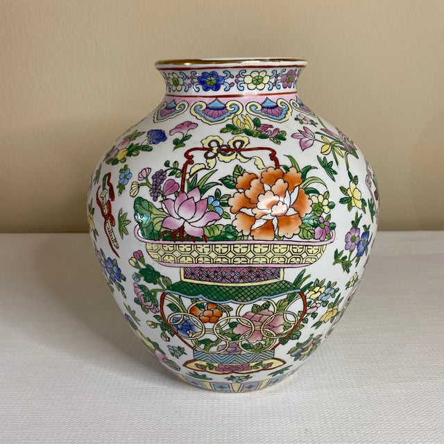 Asian Vintage Asian Floral Vase For Sale - Image 3 of 8