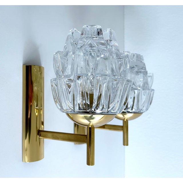 Mid-Century Modern Vintage Glass and Brass Sconces, 1970, Set of 2 For Sale - Image 3 of 18