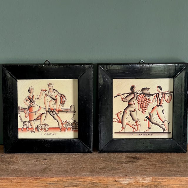 Framed Ceramic Tiles by Gio Ponti for Richard Ginori, 1930s, Set of 2 For Sale - Image 3 of 10