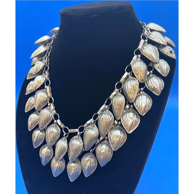 Antique Turkmen Yemeni Silver Leaf Double Chain Necklace For Sale - Image 9 of 12