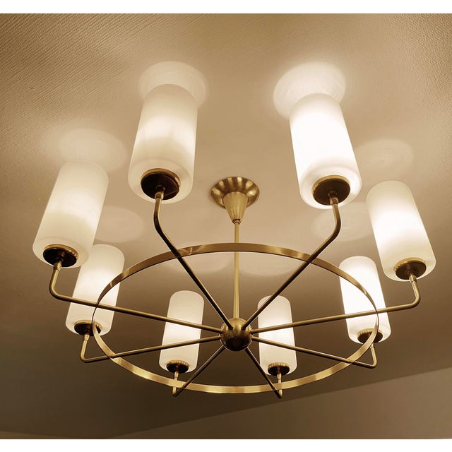 Large Vintage Italian Glass and Brass Chandelier, 1950s For Sale - Image 6 of 18