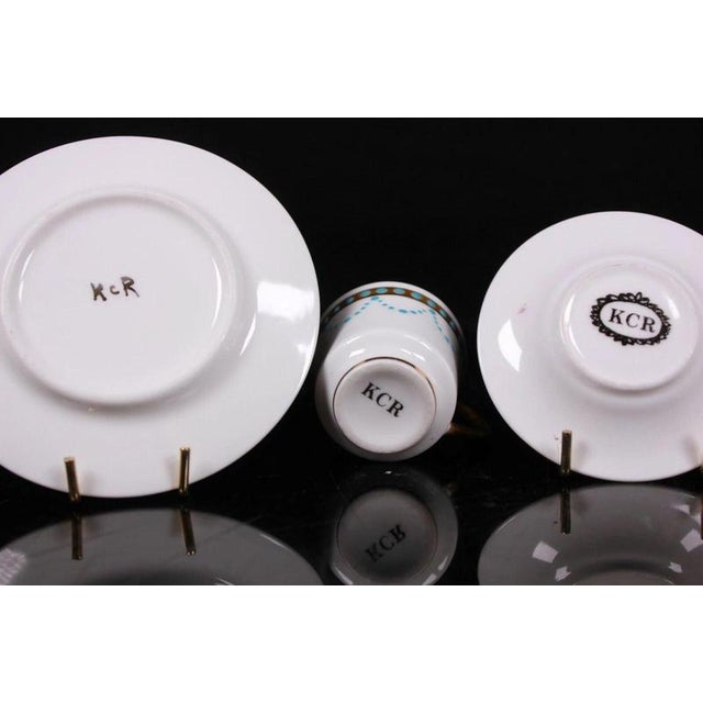 Jewelled Miniature Porcelain Cup, Saucer and Plate by Ken Russell, 1980s, Set of 3 For Sale - Image 4 of 8