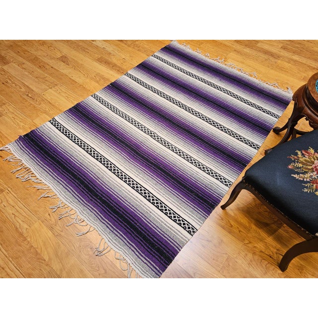 Vintage American Southwestern Kilim Rug, Handwoven Wool, Stripe Pattern, Lavender & Ivory, 4x6 For Sale - Image 9 of 11