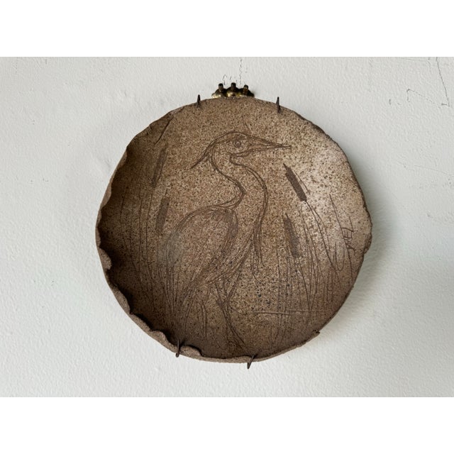 80's Vintage Janel Hand Painted Heron Artist Pottery Wall Art For Sale In Miami - Image 6 of 7