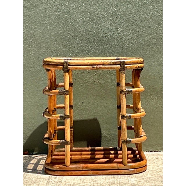 Wood Vintage Rattan and Glass Accent Table For Sale - Image 7 of 14