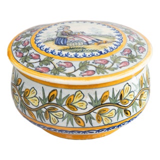 Antique French Faience Quimper Lidded Trinket Box For Sale