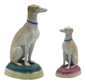 Antique Porcelain Bisque Whippets Figurines, S/2