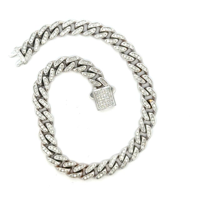 Silver Men’s 14k White Gold 6.5 Carat Diamond Pavé Link Bracelet For Sale - Image 8 of 11