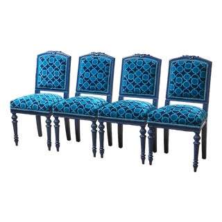 Mid 20th Century French Imperial Chair With Teal Dining Chairs For Sale