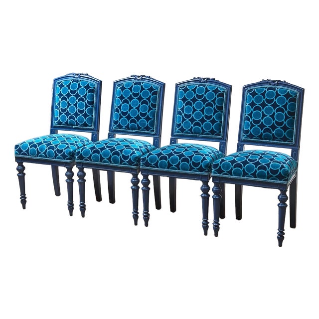 Mid 20th Century French Imperial Chair With Teal Dining Chairs For Sale