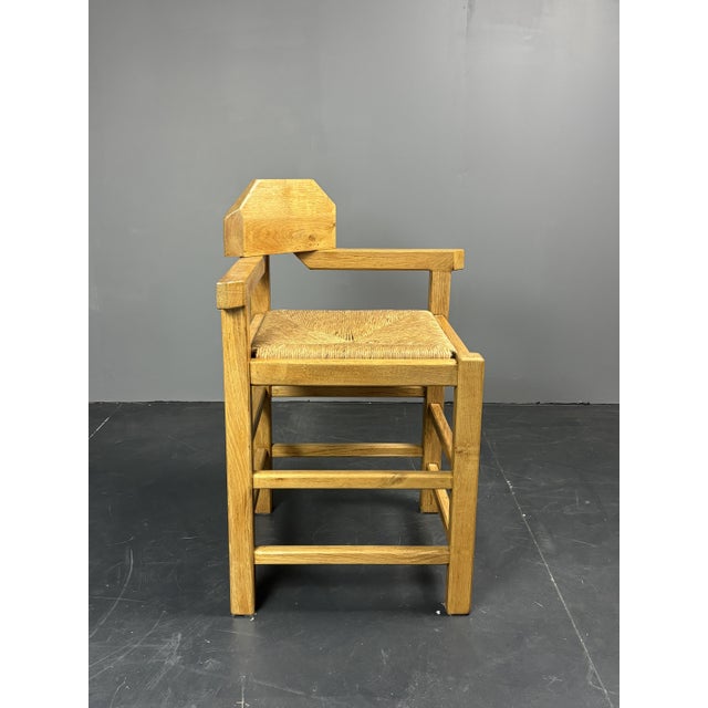 Postmodern Brutalist Dutch Oak Corner Chair with Rush Seat, 1970s For Sale - Image 4 of 18