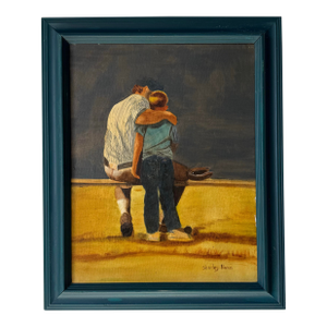 1990’s Vintage Shirley Hann "Father and Son" Impressionist Oil on Canvas Painting – Framed