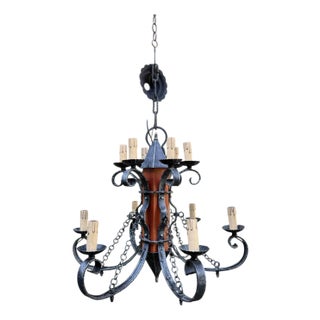 Made in Italy Mediterranean Revival Wrought Iron Style 12 Light Candle Chandelier For Sale
