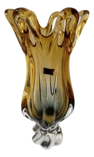 Organic Modern Bohemian Amber Art Glass Vase from Egermann Glassworks, Czech Republic, 1980s