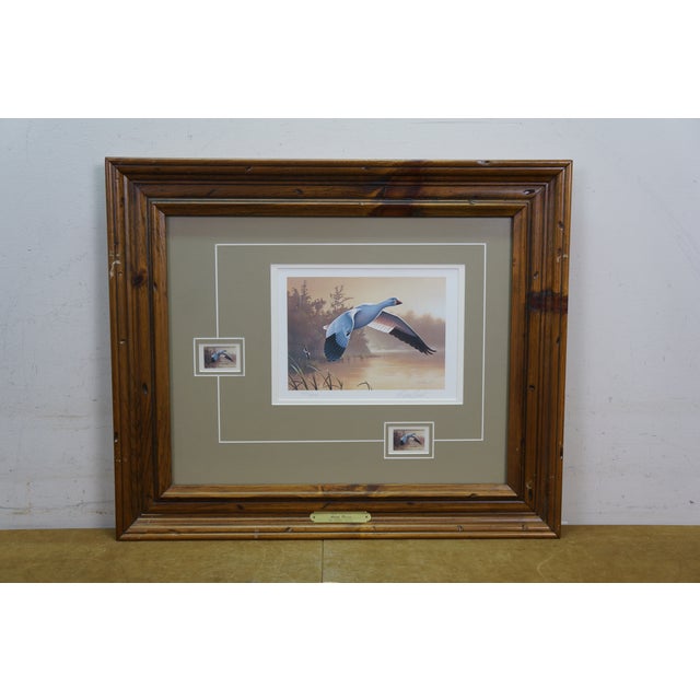 1980s 4 Ducks Unlimited Federal Duck Signed Stamp Prints Brass Plaque Pine Frame 25" - Set of 4 For Sale - Image 9 of 17