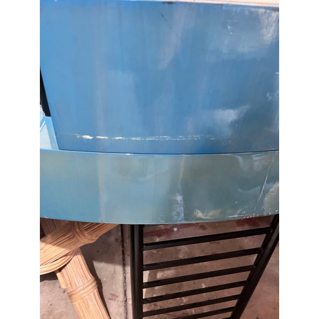 Turquoise Vintage Postmodern Blue Lacquer Demi-Lune Writing Desk or Vanity For Sale - Image 8 of 8