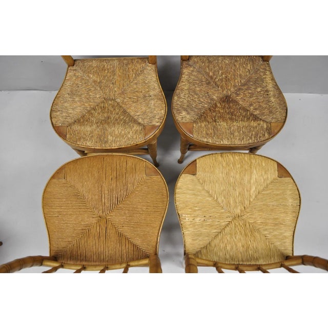 Brown Antique English Regency Faux Bamboo Rush Seat Wooden Dining Chairs - Set of 6 For Sale - Image 8 of 18