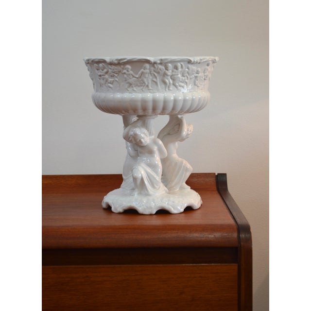 Ceramic Neoclassical White Glazed Ceramic Fruit Compote, Portugal, 1970s For Sale - Image 7 of 11
