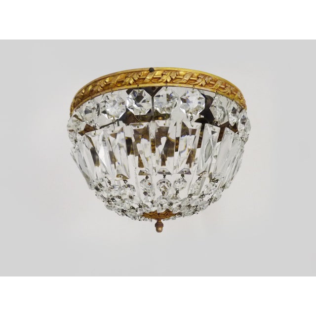 Louis XVI Style Crown-Shaped 3-Light Ceiling Light with Half-Basket of Glass Pendants, 1960s For Sale - Image 3 of 9