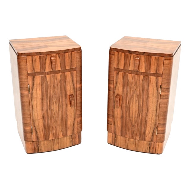 Art Deco Walnut Bedside Cabinets, 1930, Set of 2 For Sale