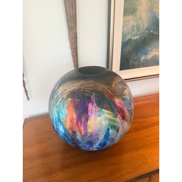 Large Byron & Alyse Sanders Signed Studio Art Pottery Globe-Form Vessel, 1980s For Sale - Image 17 of 17