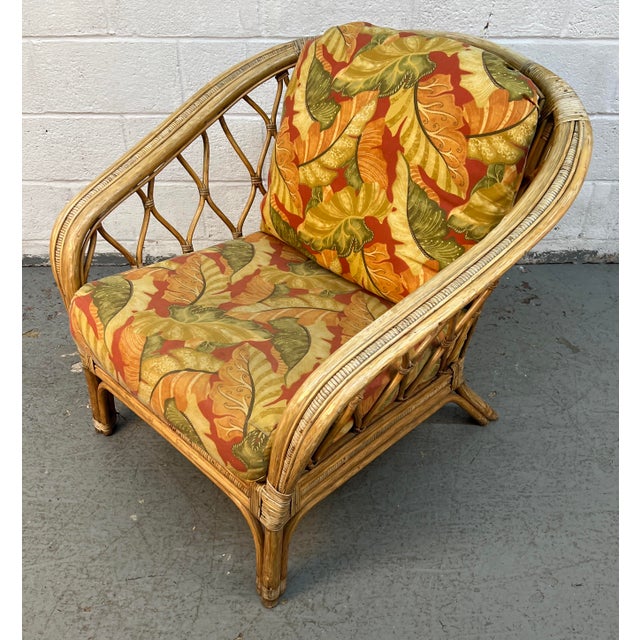 Ficks Reed Vintage Ficks Reed Style Rattan Lounge Chair and Ottoman For Sale - Image 4 of 15