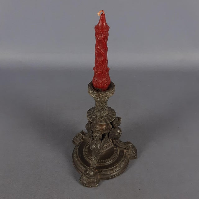 Antique Empire Style Burnished Antimony Candlestick, 1890s For Sale - Image 3 of 13