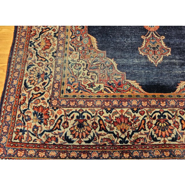 Vintage Persian Kashan Area Rug, Hand-Knotted Wool, Navy, Ivory For Sale - Image 9 of 12