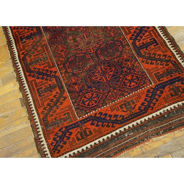 Incredible Red-Raspberry Background Color With Geometric Design Antique Baluch Rug For Sale - Image 12 of 15