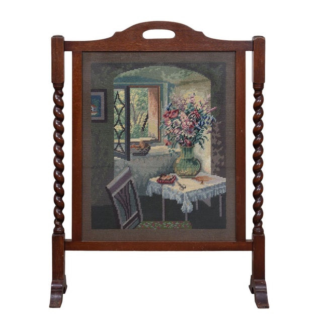 1900 Needlepoint Fire Screen Chairish