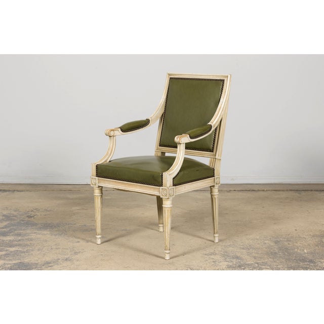 Early 20th Century Early 20th Century French Louis XVI Style Painted Armchair in Olive Green For Sale - Image 5 of 18