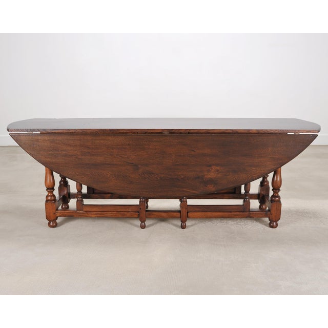 Coffee English Georgian Style Oak Drop-Leaf Wake Dining Table 7.5 Ft For Sale - Image 8 of 18