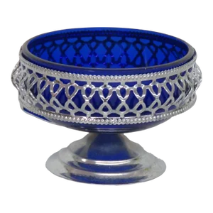 Cobalt Blue Chrome Plated Bowl Glass Insert Footed Serving Sugar Dish