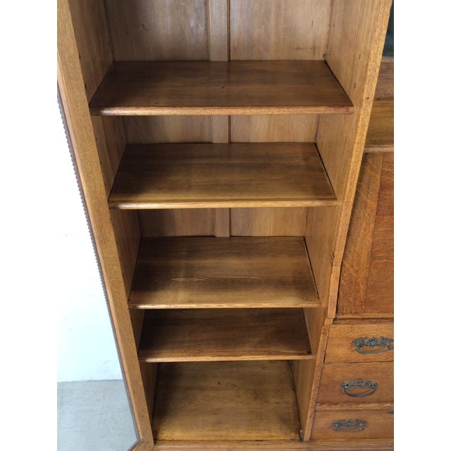 1930s Antique Oak Side by Side With Drop Front Writing Desk and Adjustable Shelves For Sale - Image 5 of 18