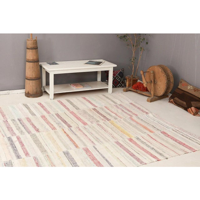 Mid 20th Century Vintage Striped Rag Kilim Rug For Sale In Los Angeles - Image 6 of 7